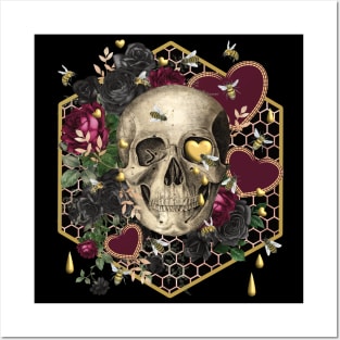 VINTAGE GOTHIC FLORAL SKULL, LOVE U HONEY Posters and Art